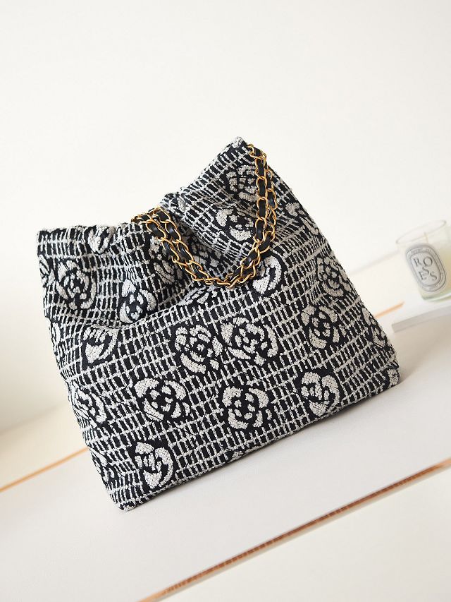 2024 CC original cashmere jacquard 22 small handbag AS3260 black&white