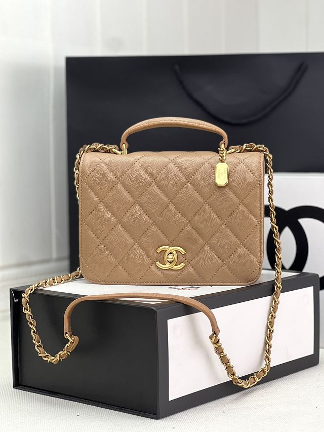 2024 CC original grained calfskin small flap bag AS4286 apricot