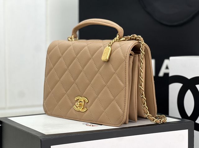 2024 CC original grained calfskin small flap bag AS4286 apricot