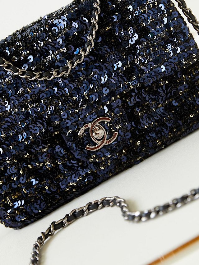 CC original sequins medium flap bag AS3965 black&blue