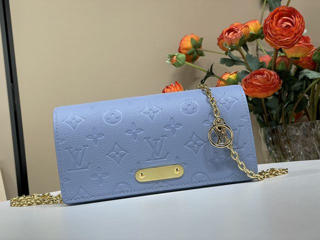 Louis vuitton original calfskin wallet on chain lily M82509 blue