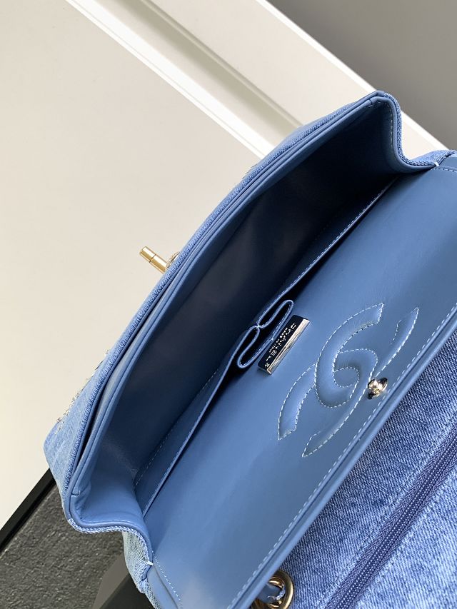 CC original denim small flap bag A01113 blue