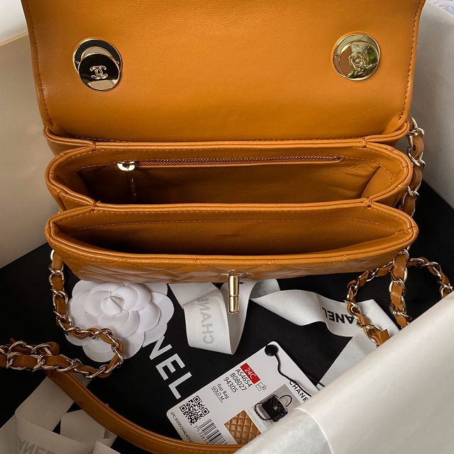 CC original lambskin mini top handle flap bag AS4654 brown