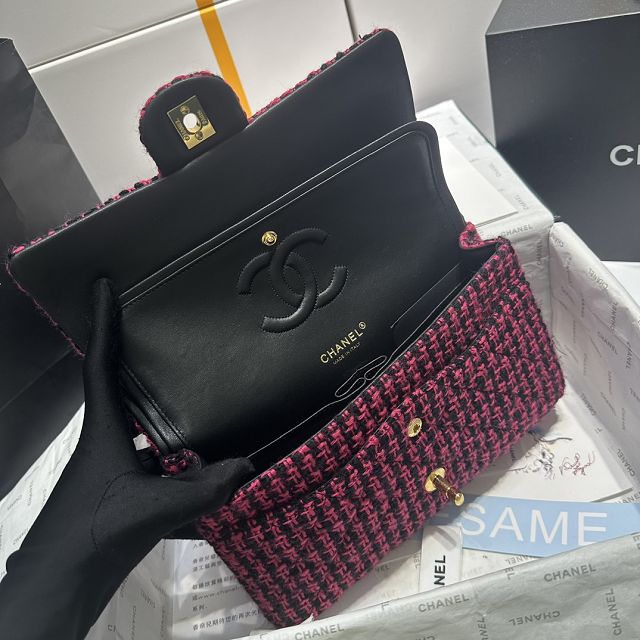 CC original tweed medium flap bag A01112 black&rose red