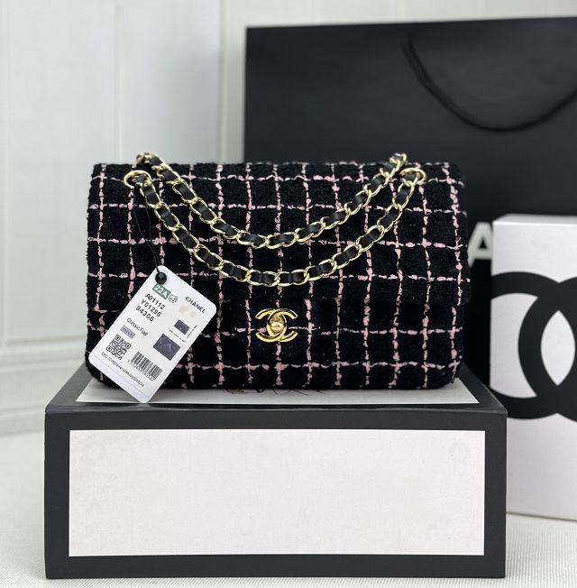CC original tweed medium flap bag A01112 black&pink