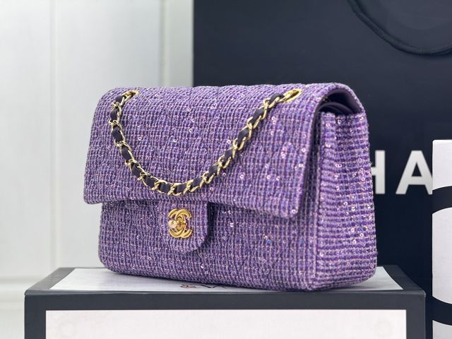 CC original tweed medium flap bag A01112 purple
