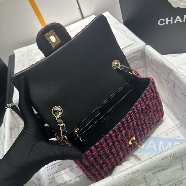 CC original tweed mini flap bag A69900 black&rose red