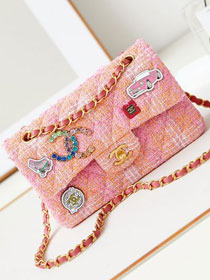 CC original tweed small flap bag A01113 pink