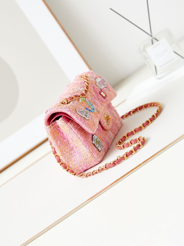 CC original tweed small flap bag A01113 pink