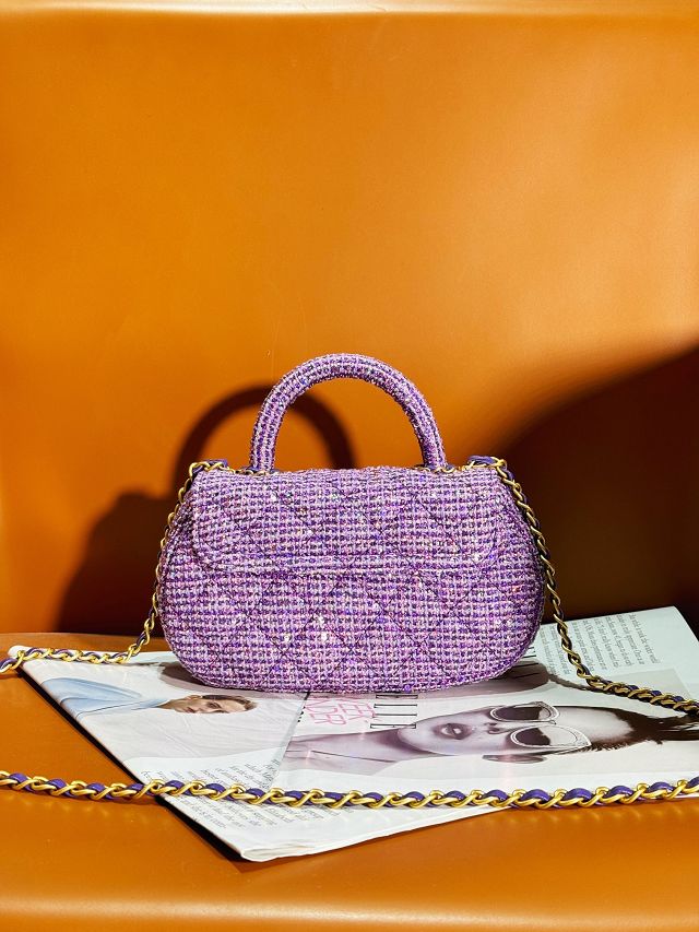 2024 CC original tweed small top handle bag AS4573 purple