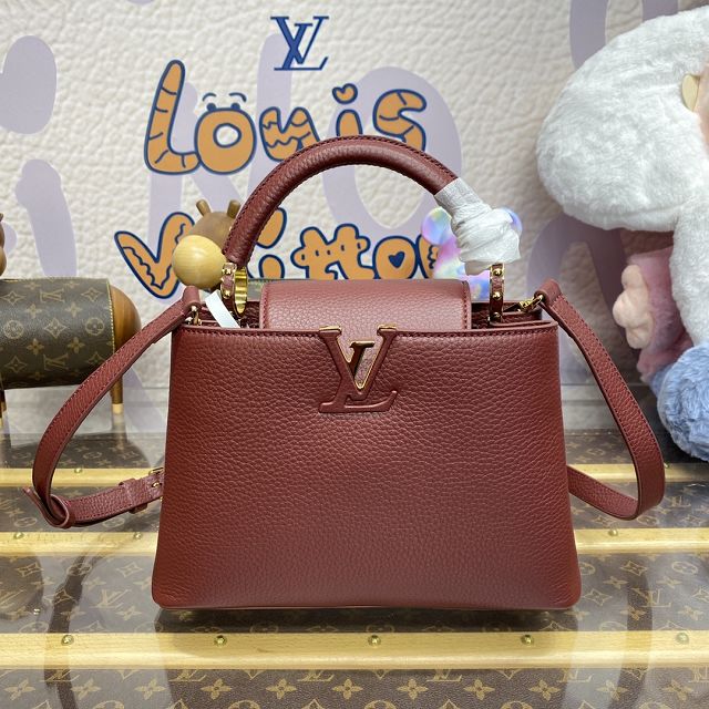 Louis vuitton original calfskin capucines BB handbag M21103 burgundy