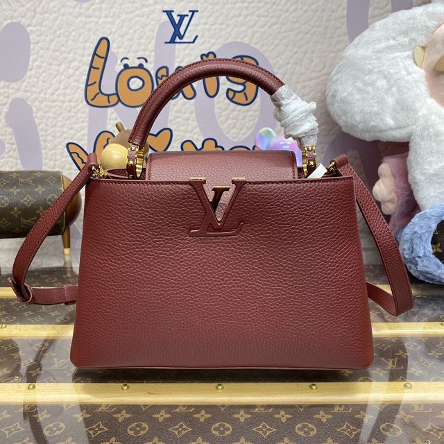 Louis vuitton original calfskin capucines mm handbag M59516 burgundy