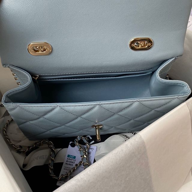 2024 CC original grained calfskin top handle bag AS4712 light blue