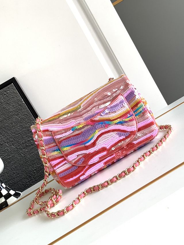 CC original sequins mini flap bag A69900 pink