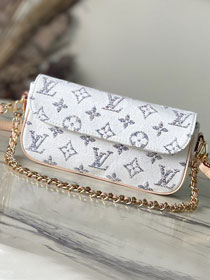 Louis vuitton original jacquard fabric wallet on chain ivy M83499 white