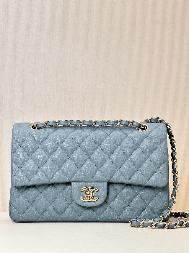 CC original grained calfskin medium flap bag A01112 light blue