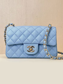 CC original grained calfskin mini flap bag A69900 light blue