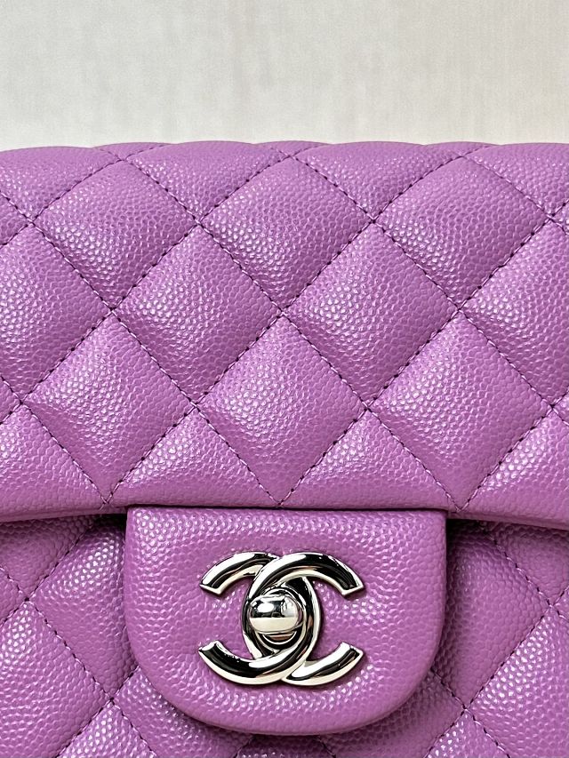 CC original grained calfskin mini flap bag A69900 purple