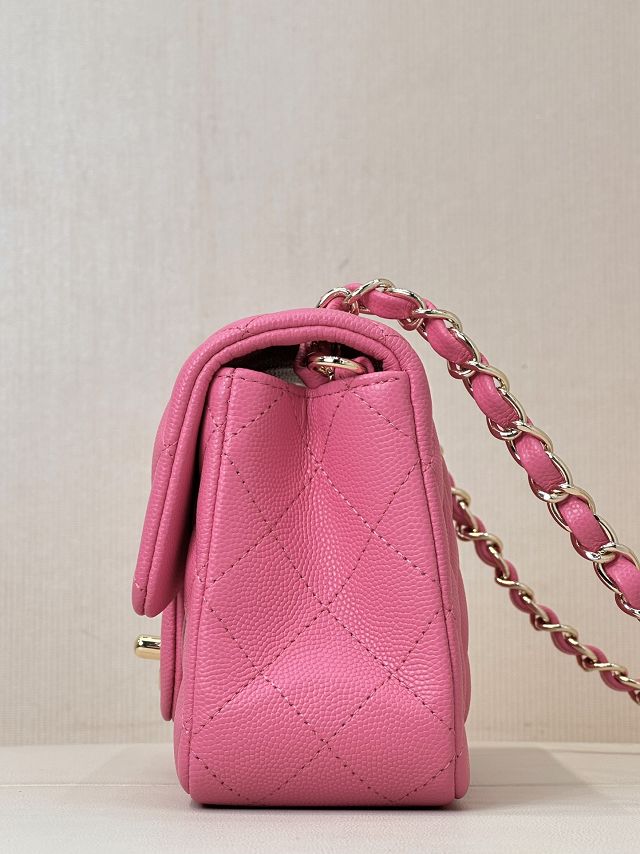 CC original grained calfskin mini flap bag A69900 rose red