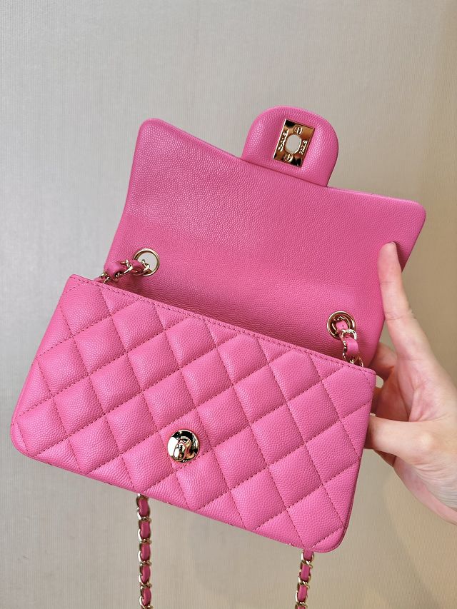 CC original grained calfskin mini flap bag A69900 rose red