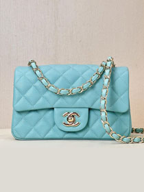 CC original grained calfskin mini flap bag A69900 sky blue