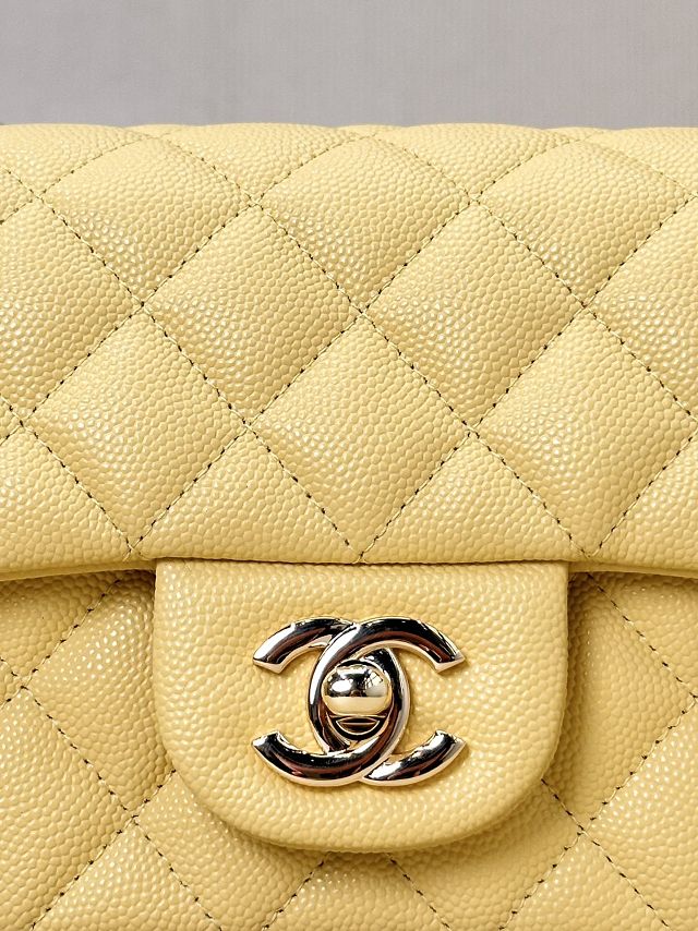 CC original grained calfskin mini flap bag A69900 yellow