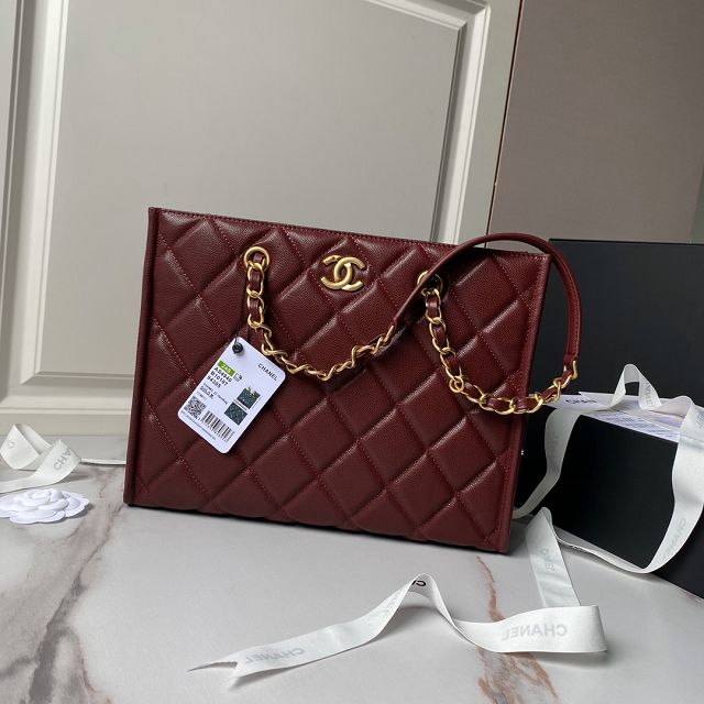 CC original grained calfskin tote bag AS4940 bordeaux