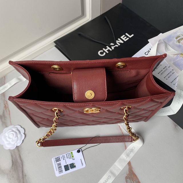 CC original grained calfskin tote bag AS4940 bordeaux