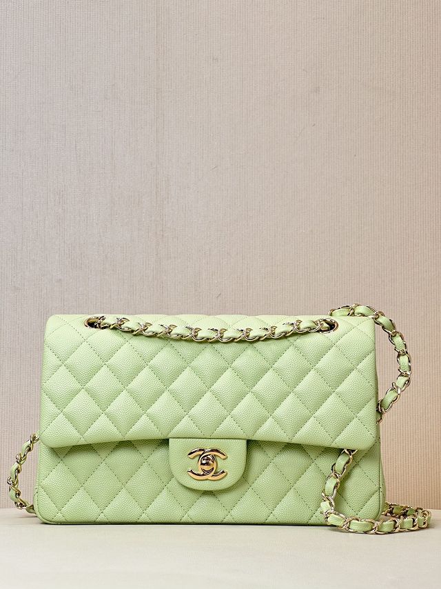 CC original grained calfskin medium flap bag A01112 light green