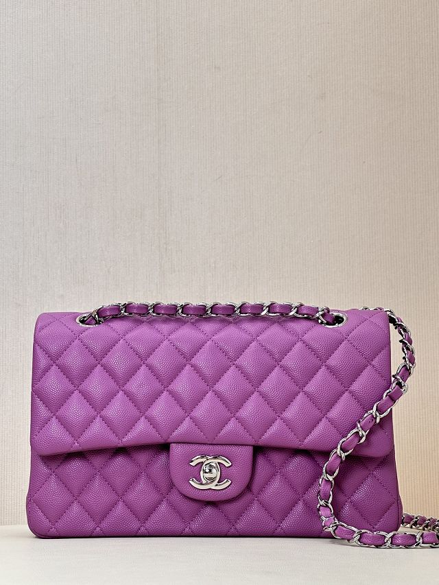 CC original grained calfskin medium flap bag A01112 purple