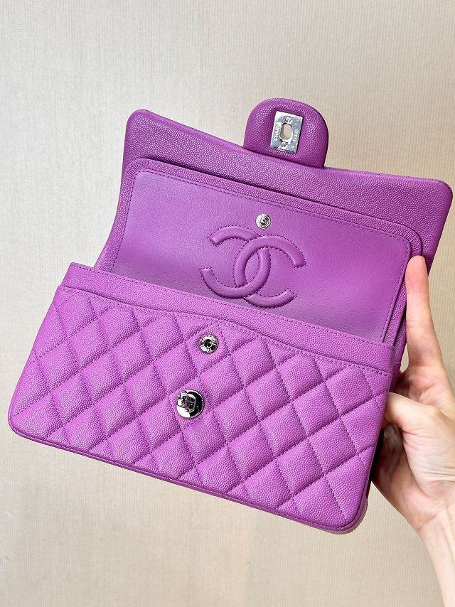 CC original grained calfskin medium flap bag A01112 purple