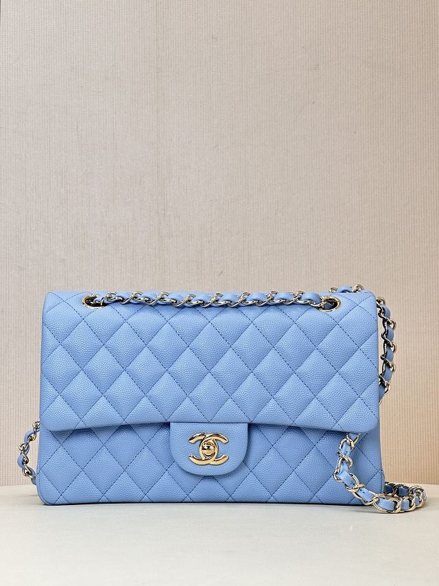 CC original grained calfskin medium flap bag A01112 sky blue