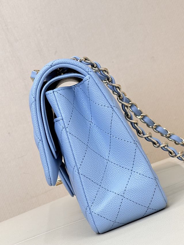 CC original grained calfskin medium flap bag A01112 sky blue