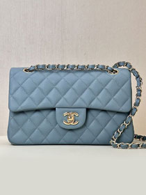 CC original grained calfskin small flap bag A01113 light blue