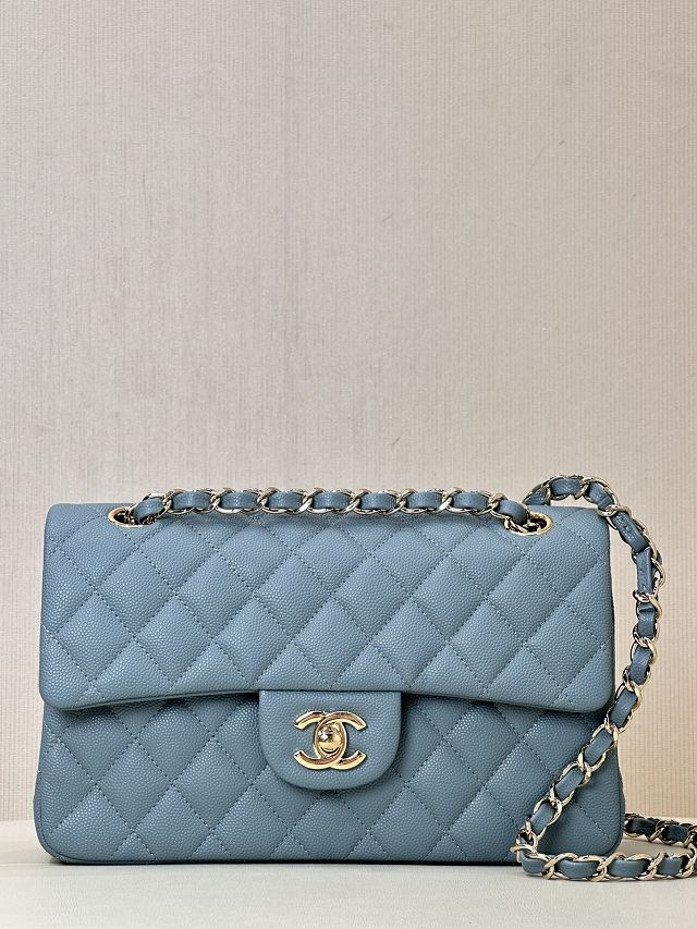 CC original grained calfskin small flap bag A01113 light blue