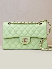 CC original grained calfskin small flap bag A01113 light green