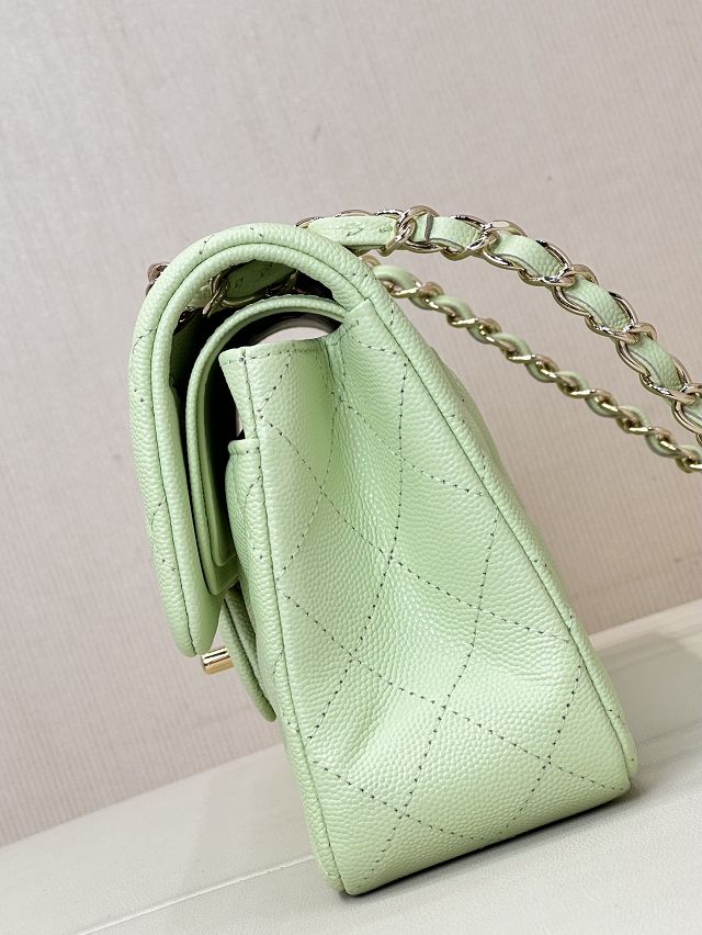 CC original grained calfskin small flap bag A01113 light green