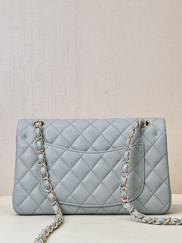 CC original grained calfskin small flap bag A01113 light grey