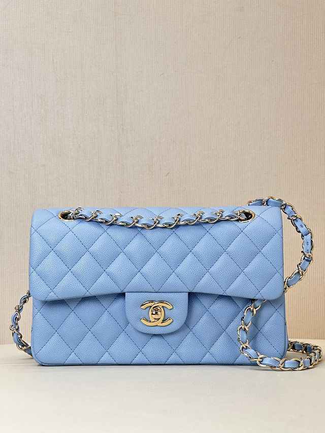 CC original grained calfskin small flap bag A01113 sky blue