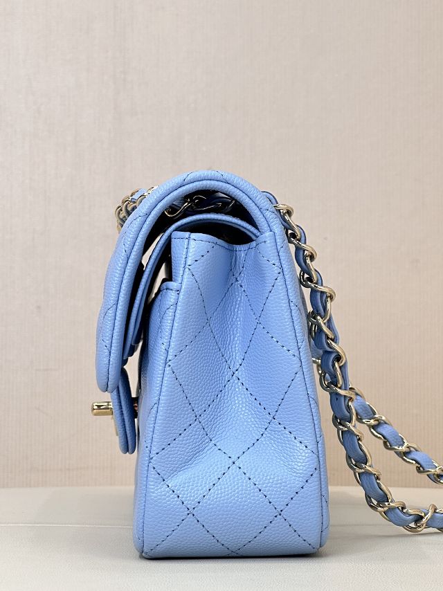 CC original grained calfskin small flap bag A01113 sky blue