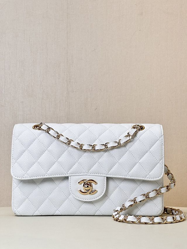 CC original grained calfskin small flap bag A01113 white