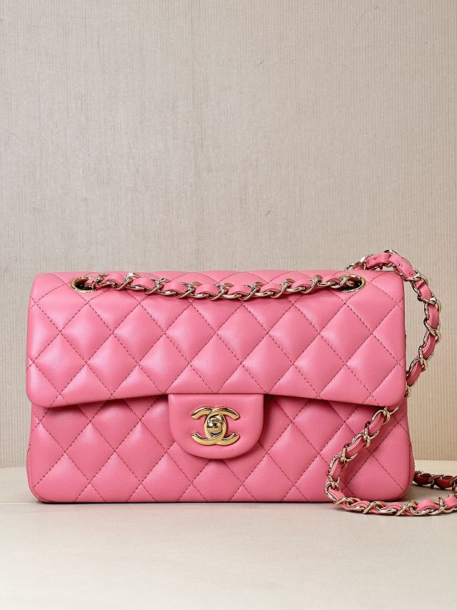 CC original lambskin small flap bag A01113 rose red