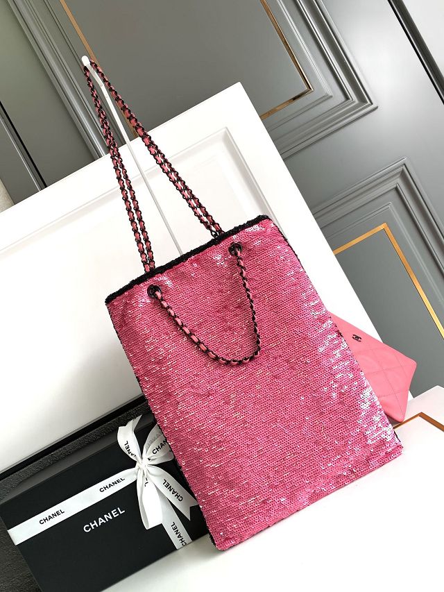 2024 CC original sequins tote bag AS4856 pink