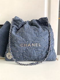 2024 CC original denim 22 small handbag AS3260 blue