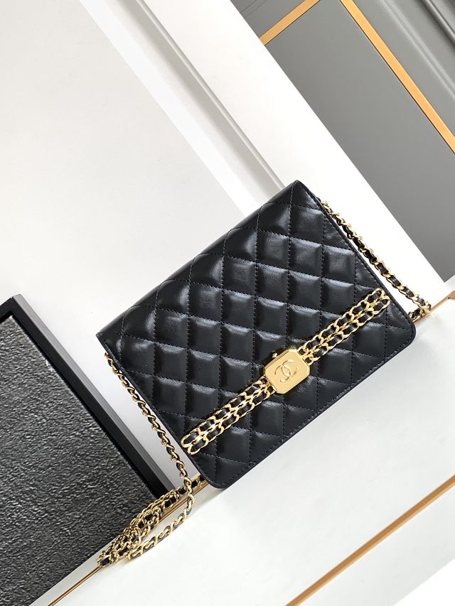 CC original calfskin clutch with chain AP3785 black