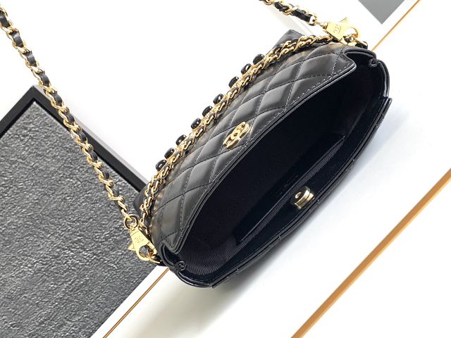 CC original calfskin clutch with chain AP3787 black