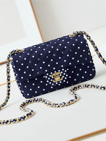 CC original fabric mini flap bag A69900 navy blue