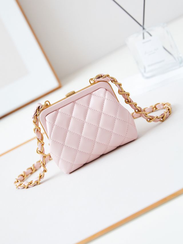 CC original lambskin clutch with chain AP4028 pink