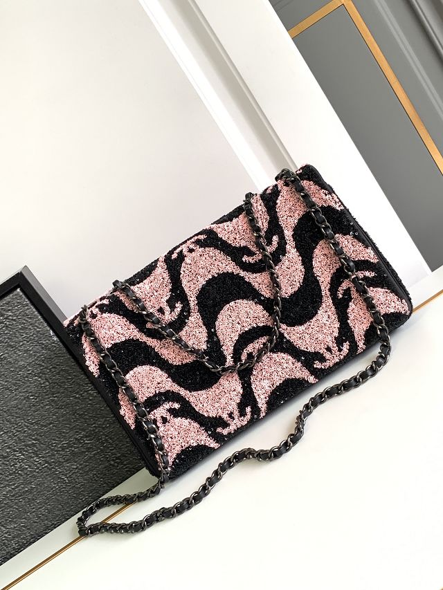 CC original sequins medium flap bag AS2407 pink&black