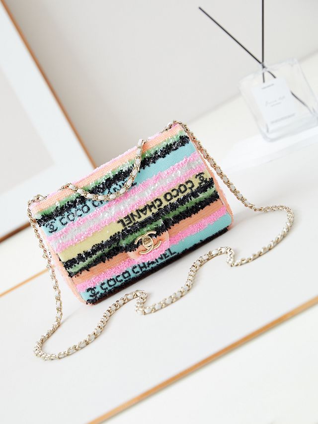 CC original sequins small flap bag AS3266 multicolor